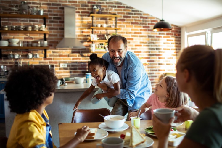 Family at a kitchen dining table