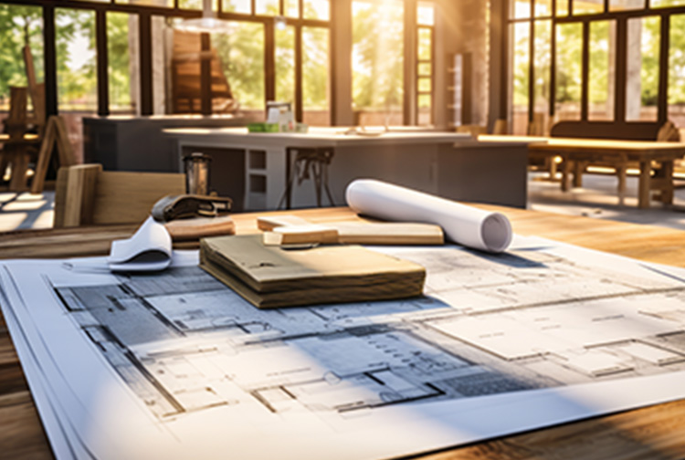 House architectural drawings on a desk